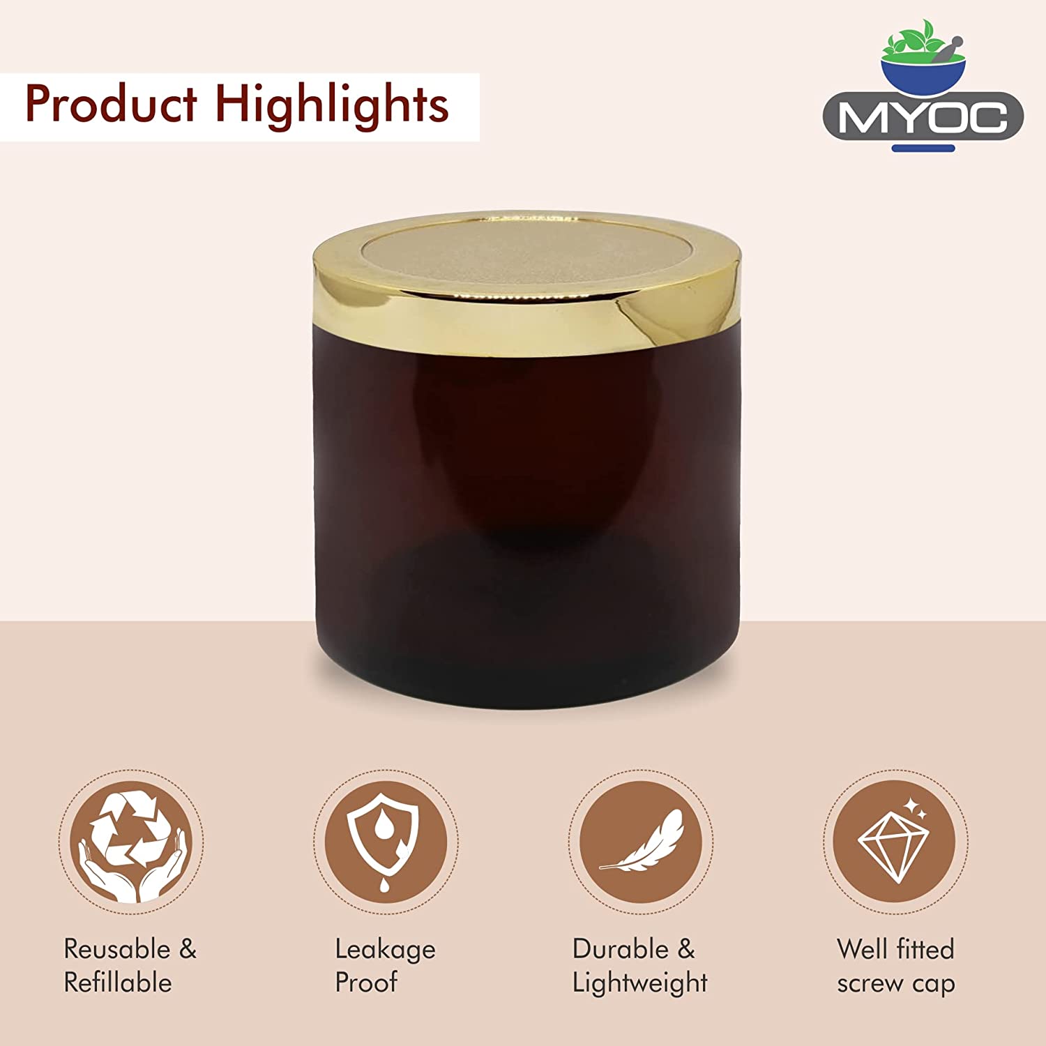 Shoprythm Cosmetic Jar MYOC Amber San Jars with Golden Cap & Inner lid for Creams, Gel, Body Scrub & Butter, DIY Cosmetic Use, Storage Jar- 100gm (Pack of 4) Shoprythm Cosmetic Jar MYOC Amber San Jars with Golden Cap & Inner lid for Creams, Gel, Body Scrub & Butter, DIY Cosmetic Use, Storage Jar- 100gm (Pack of 4)